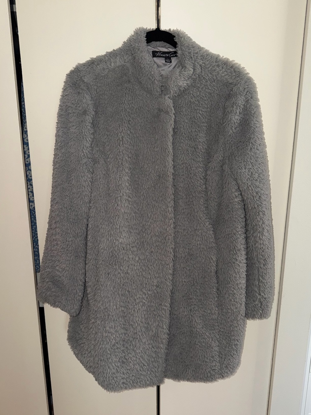 Kenneth Cole Light Gray Teddy Faux Shearling Coat - Picture 3 of 7